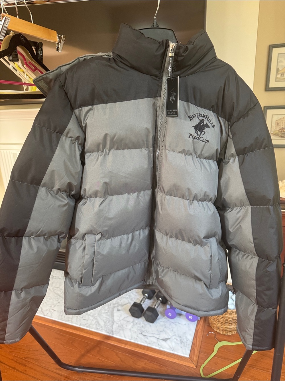 NWT Beverly Hills Polo Club Gray and Black Puffer Jacket